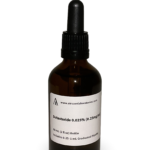 Amber glass bottle containing a Finasteride and Dutasteride solution with black bulb graduated pipette