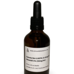 Amber glass bottle containing a Dutasteride and Minoxidil solution with black bulb graduated pipette